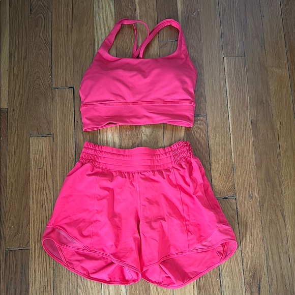 Lululemon red glow set energy longline bra and hotty hot shorts - Picture 2 of 9